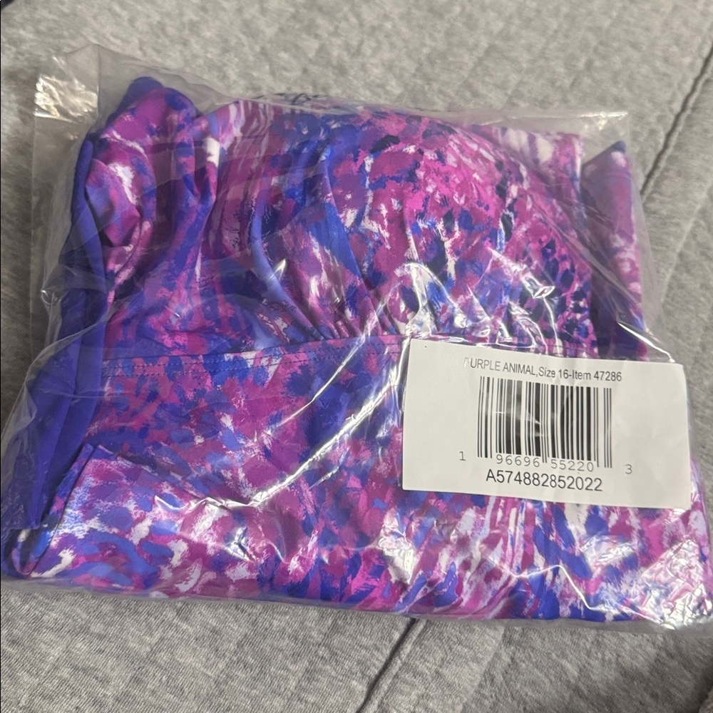 Kim GravelxSwimsuits For All Scoop Neck Tankini Set w/ Bike Shorts Purple Animal - Picture 5 of 5